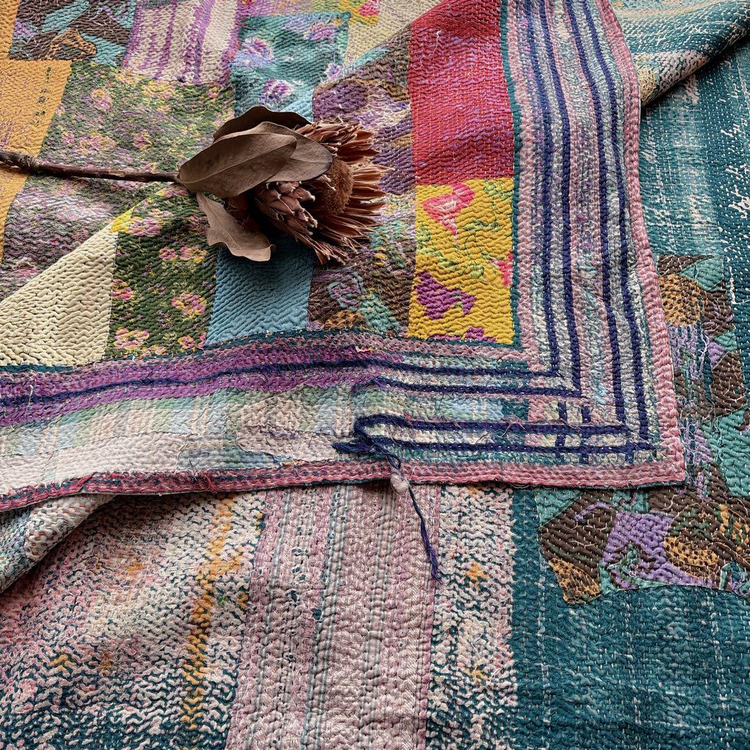 未使用＊ヴィンテージラリーキルト　ノスタルジックパッチワーク　マルチカバーカンタ