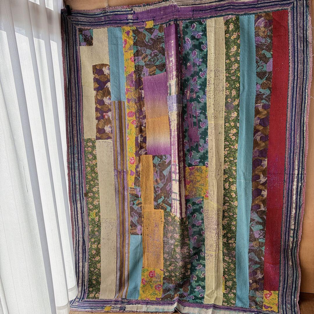 未使用＊ヴィンテージラリーキルト　ノスタルジックパッチワーク　マルチカバーカンタ