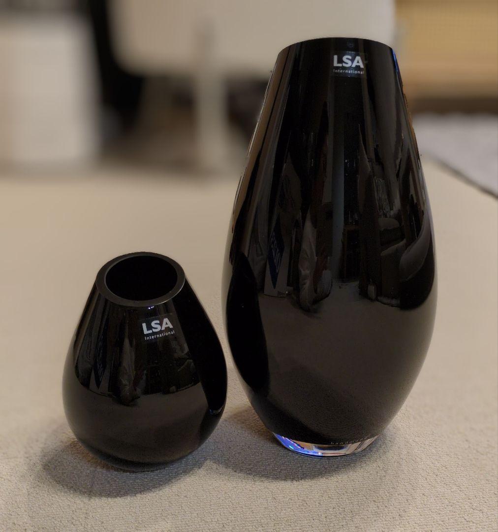 タイムセール‼️新品未使用‼️LSA 黒いガラス花瓶セット 大・小