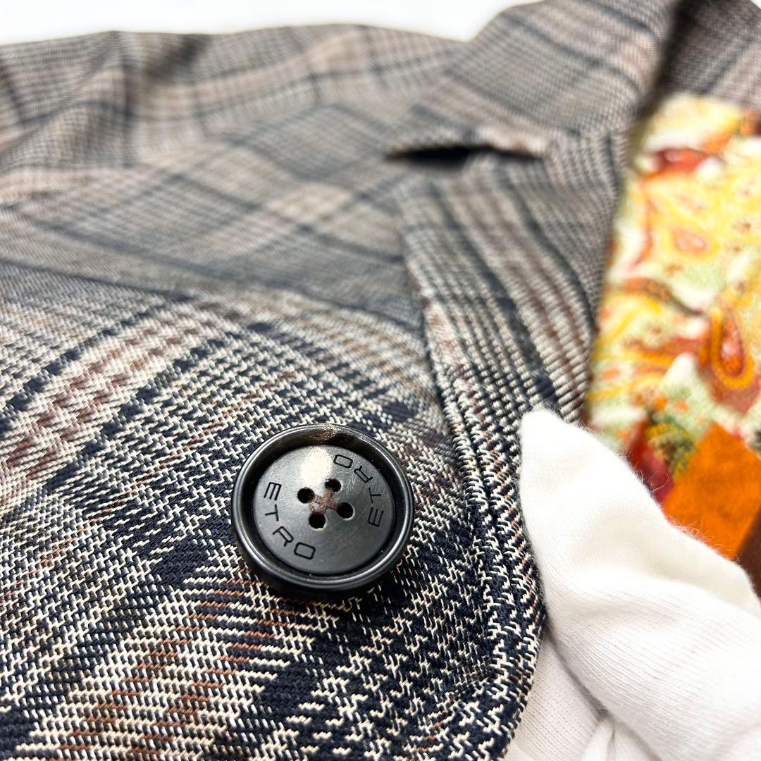 未使用に近い ETRO チェスター レザーポケット 総柄 ロングコート 48
