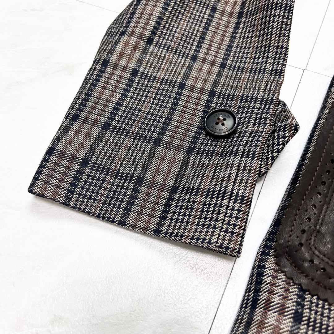 未使用に近い ETRO チェスター レザーポケット 総柄 ロングコート 48