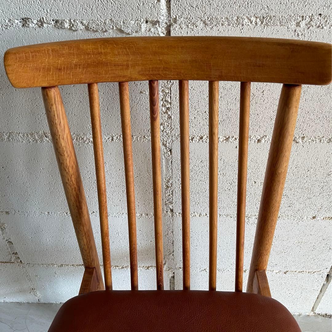 IKEDA 池田木工　ダイニングチェア　本革シボレザー張　昭和レトロ　天然木無垢