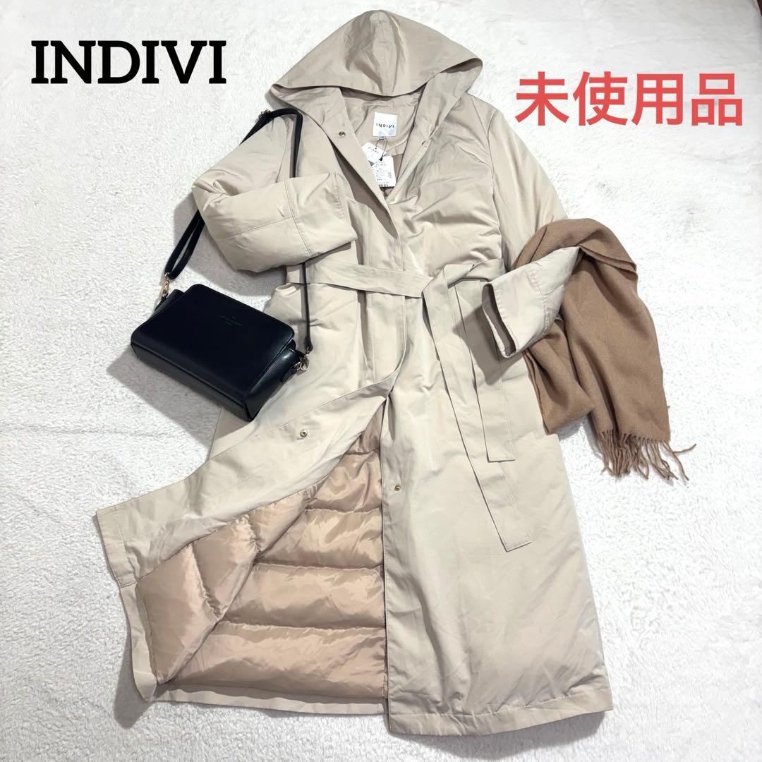 新品未使用　 インディヴィ　ダウンコート　ロング丈　ベルト付き　レディース