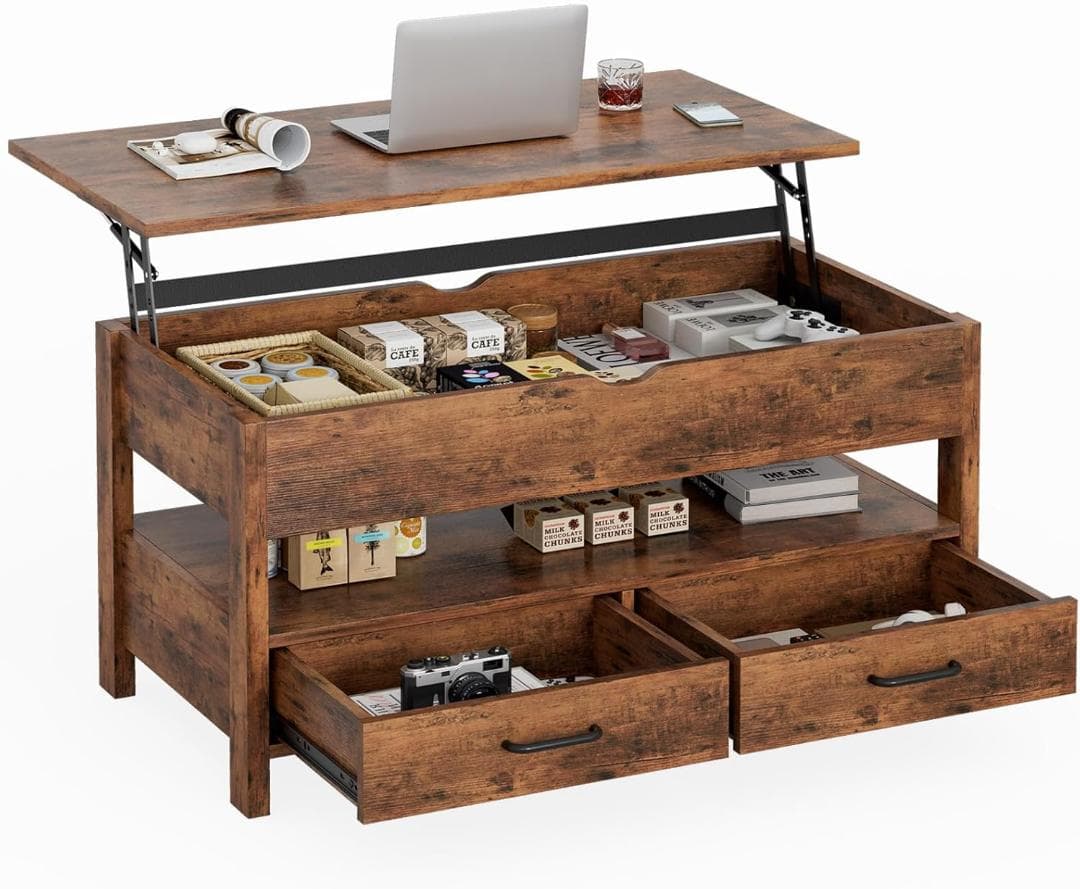 ローテーブル 昇降式 木製 テーブル 引き出し付き 収納付き センターテーブル