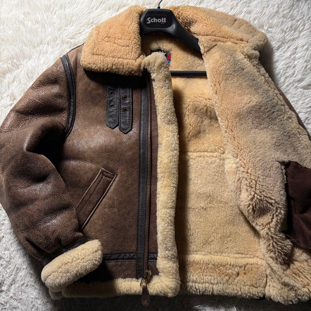米国製■schott フライトジャケット B-3 羊革　ムートン　ブラウン　38