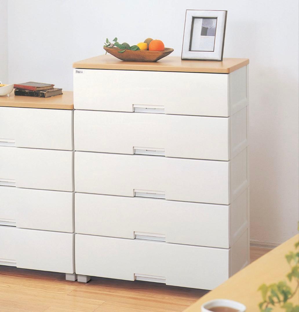 Fits プラス5段チェスト 幅75cmキャスター付きホワイト最終値下げ