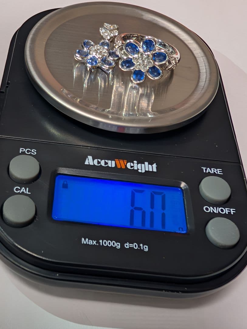 青色花デザイン ーリング＋ペンダントトップ