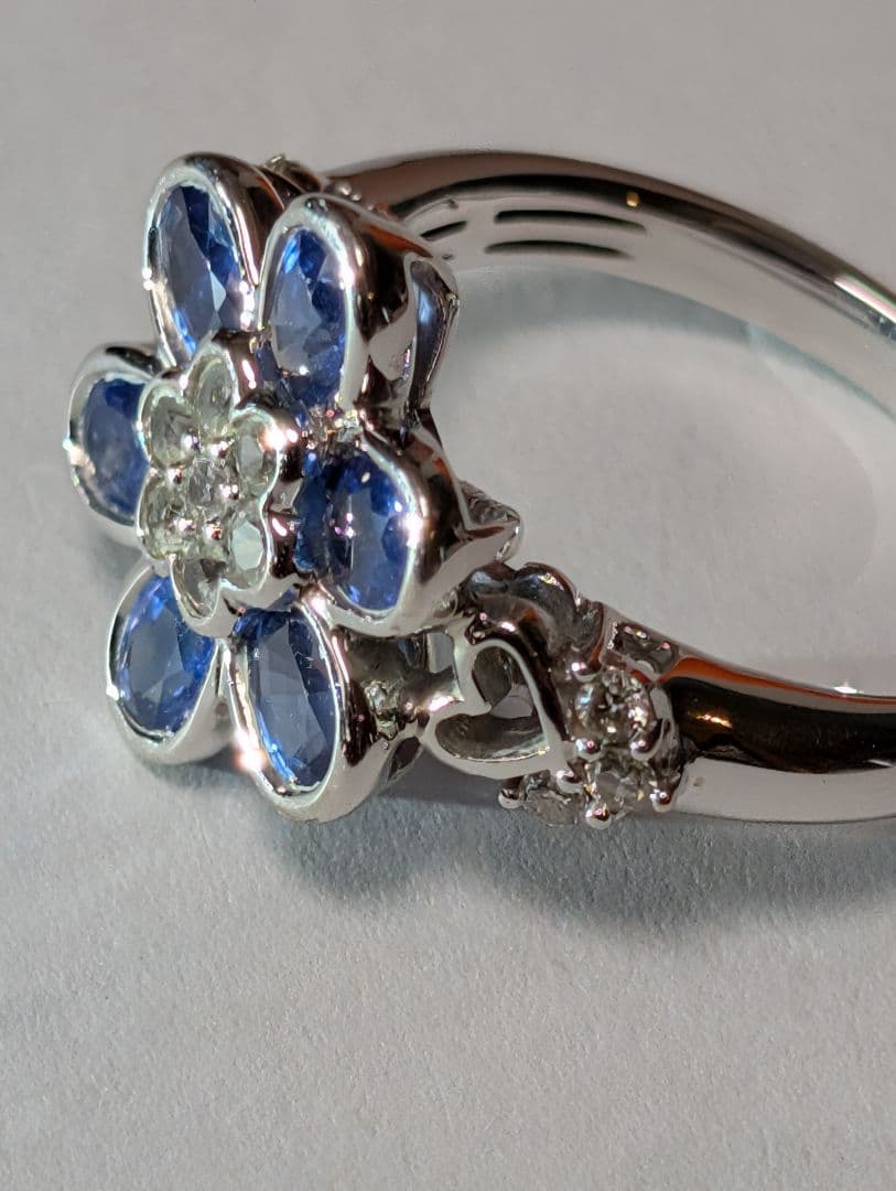 青色花デザイン ーリング＋ペンダントトップ