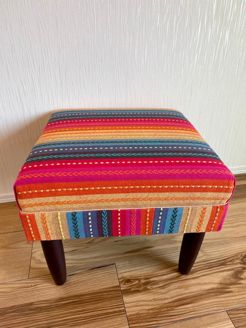 1点もの　スポンジ新品　布部張り替え済　スツール　オットマン　カントリー　インド