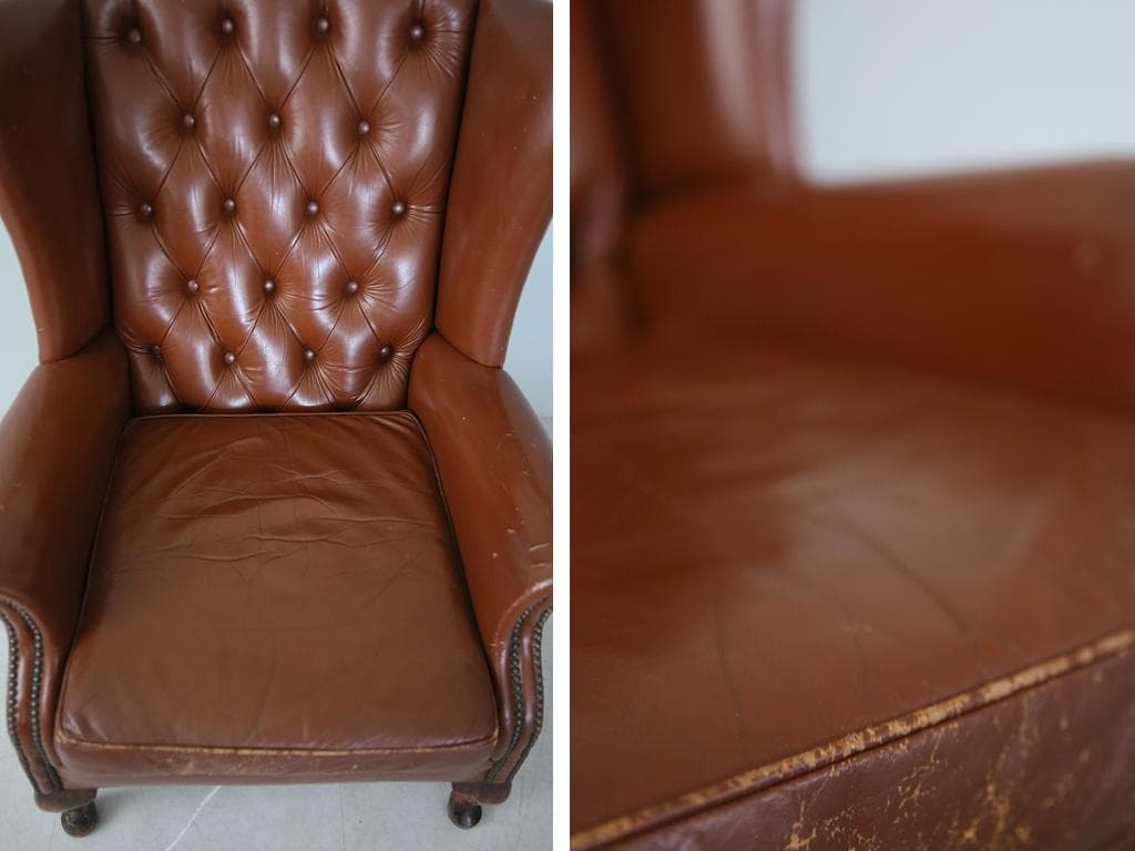 英国アンティークチェスターフィールドアームチェア/本革レザーソファー89-180