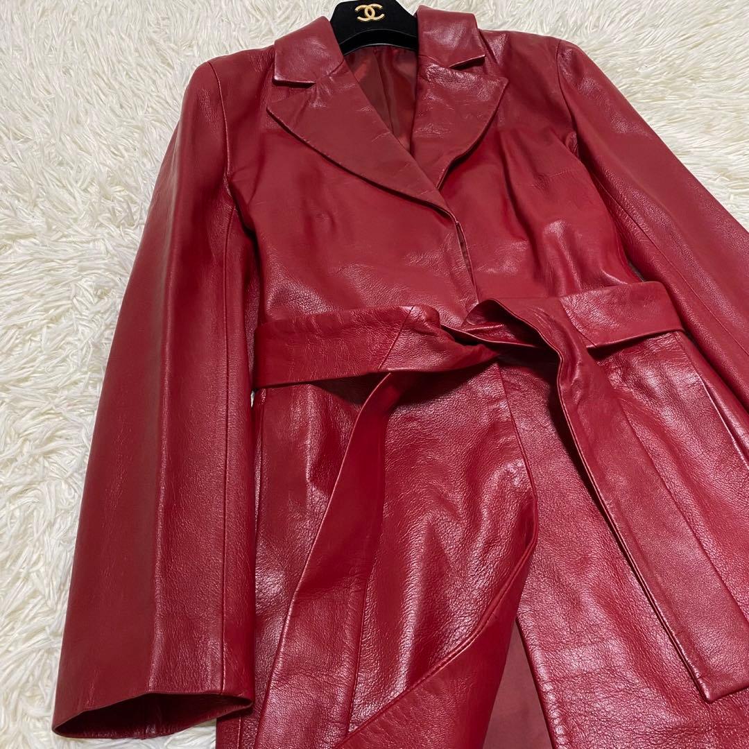 【美品✨】INED 羊革 ラムレザー チェスターコート ベルト 希少色 赤 2