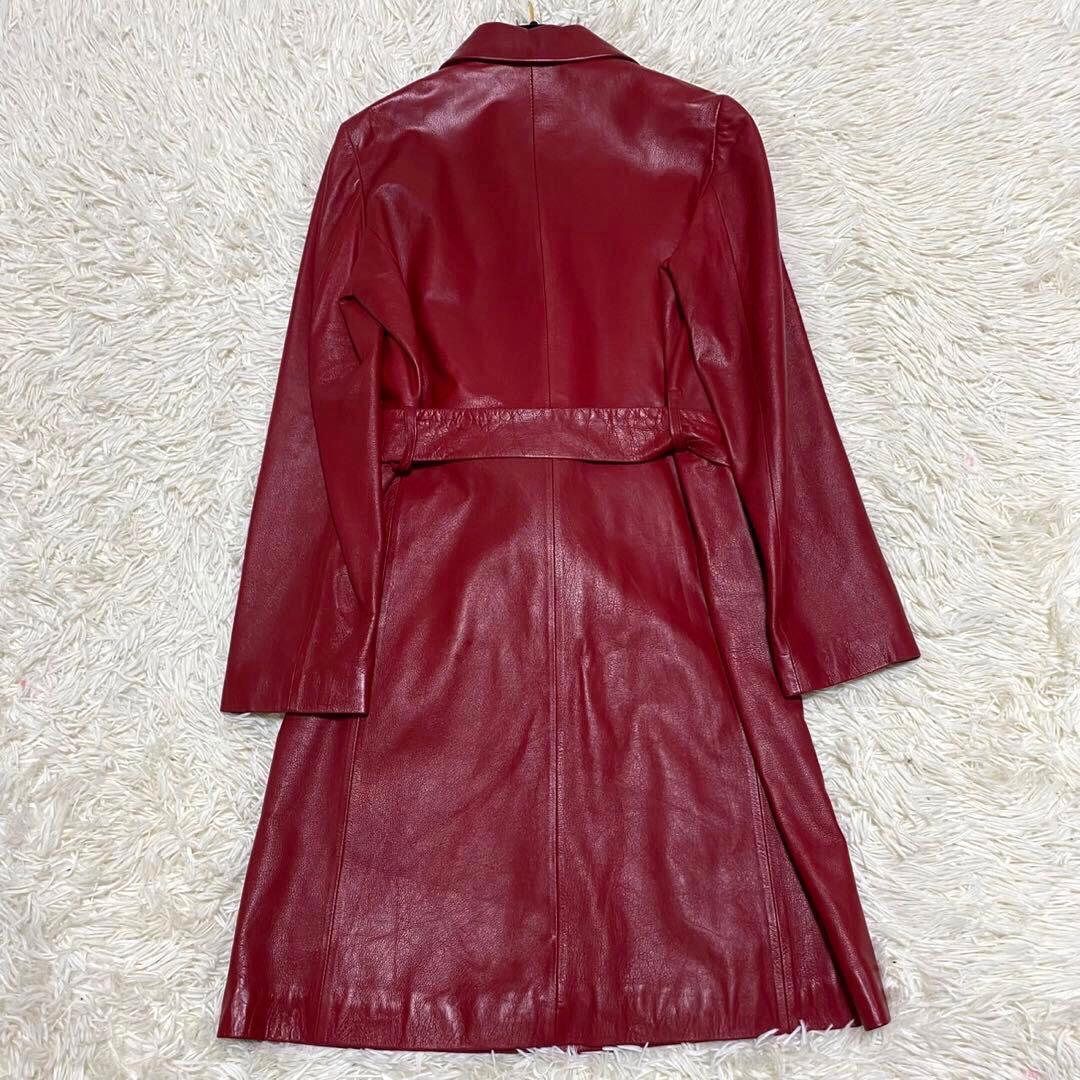 【美品✨】INED 羊革 ラムレザー チェスターコート ベルト 希少色 赤 2