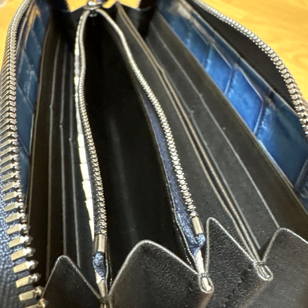 池田工芸 藍染めクロコ ラウンド ビッグウォレット