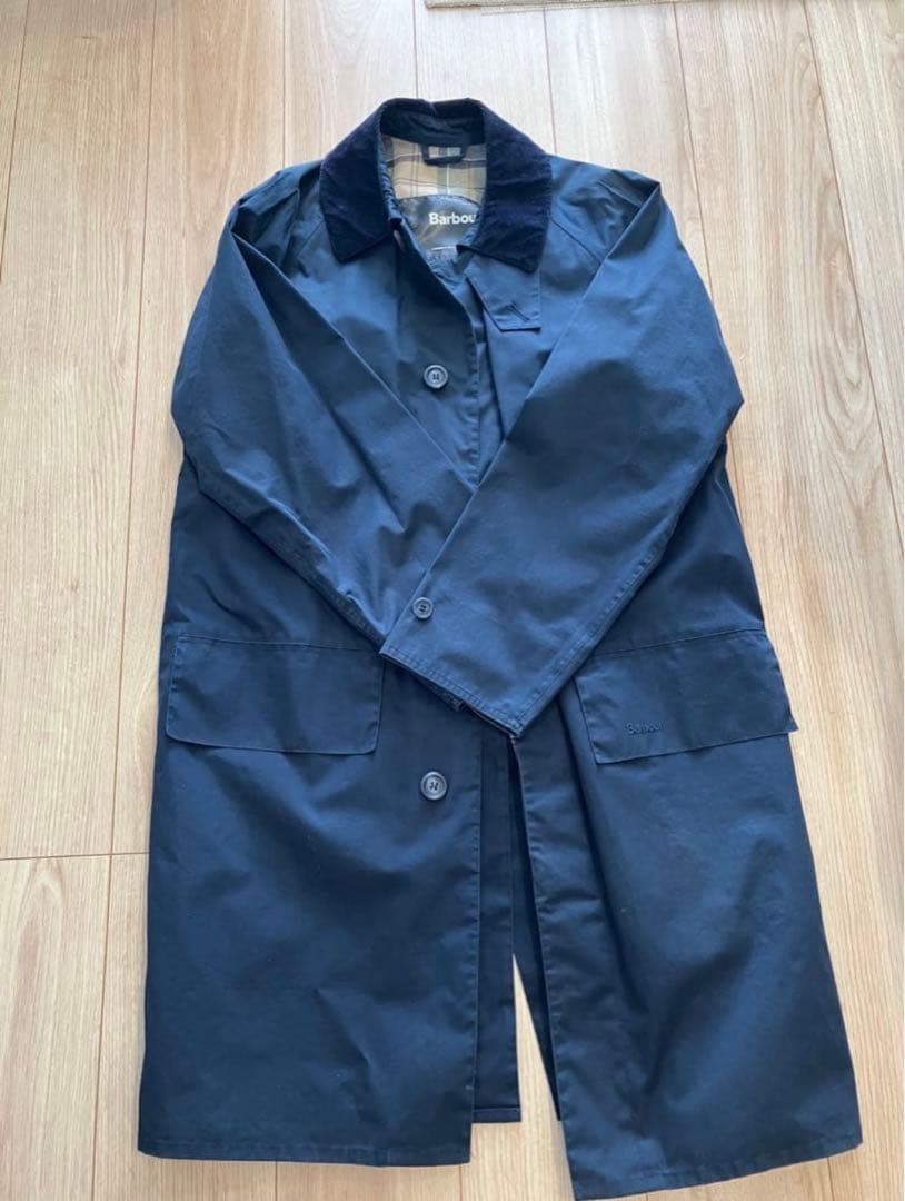 美品barbourバブアー シングルブレステッド　ネイビー紺　ステンカラーコート