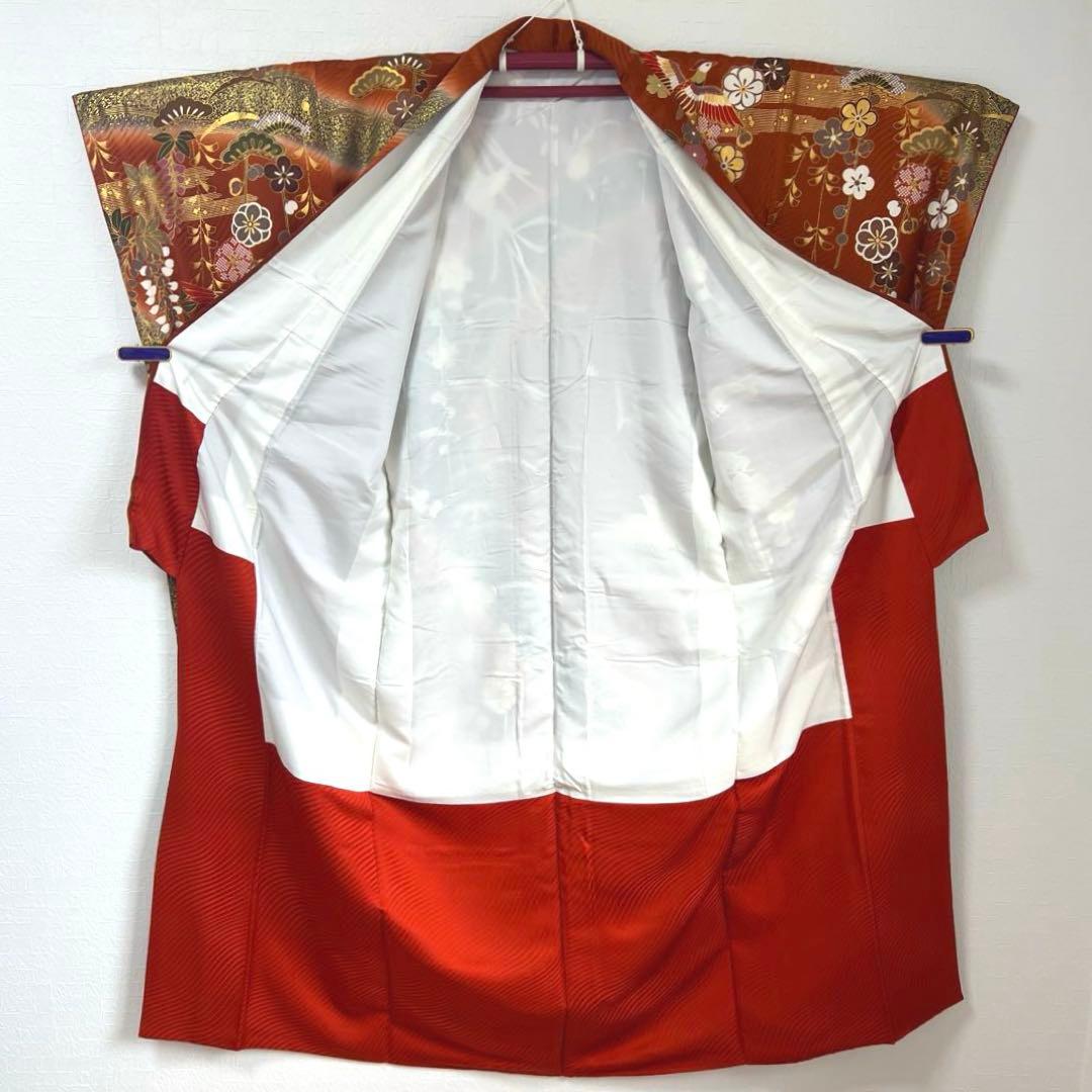 485 振袖フルセット 正絹 赤茶 テラコッタ 金彩 駒刺繍 暈し染め