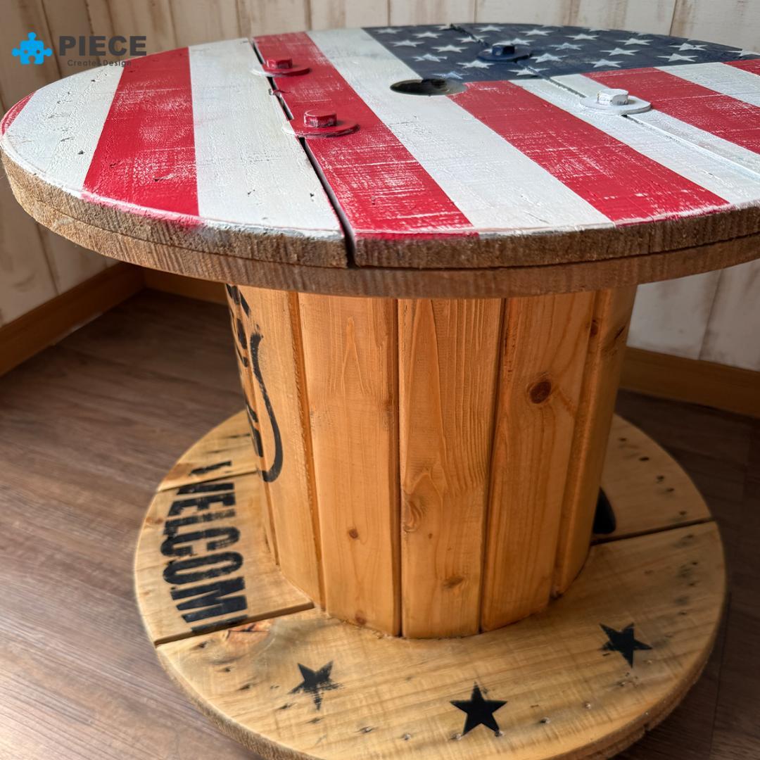 ケーブルドラム 電線ドラム テーブル アメリカン インテリア ガレージ 星条旗④