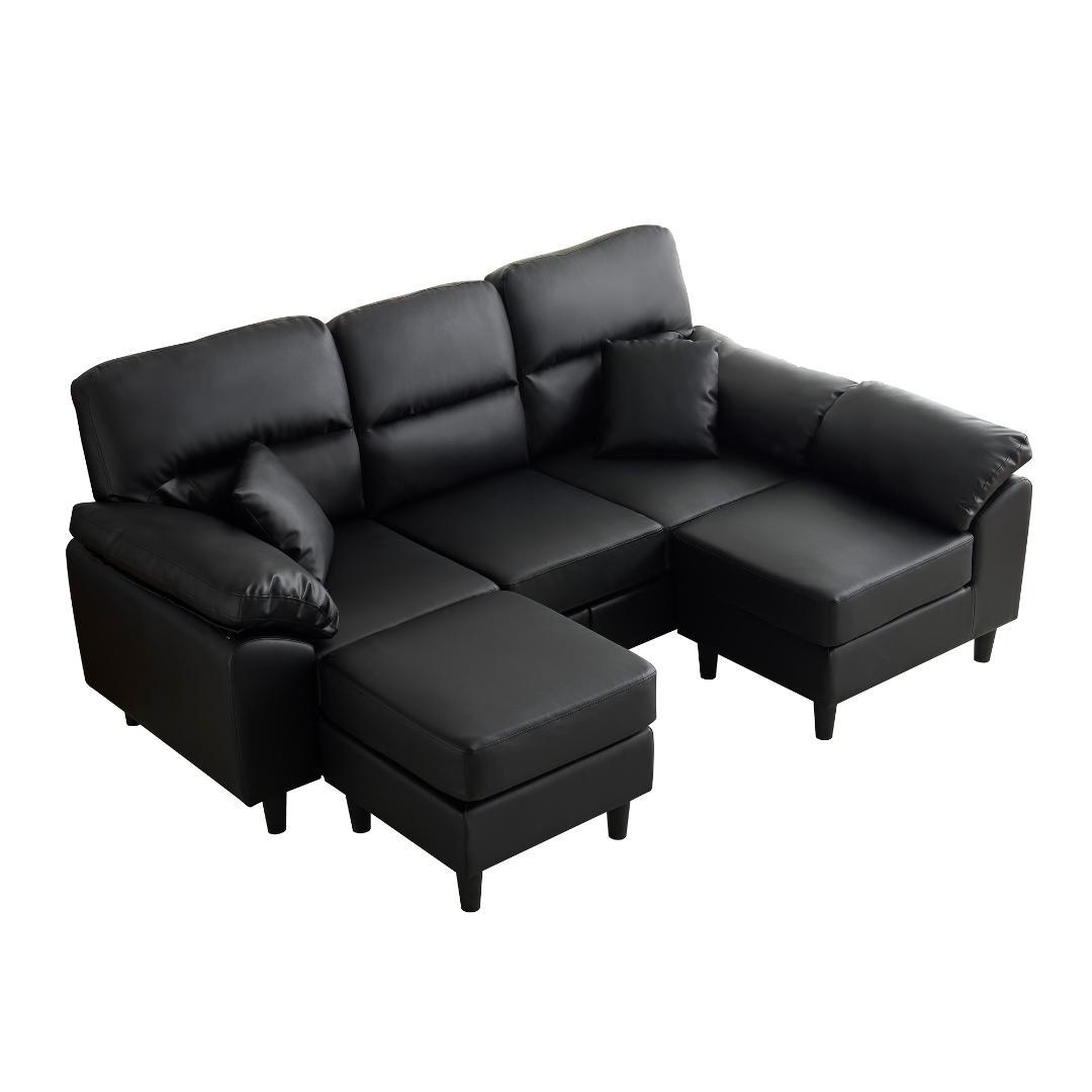 超人気！ ソファーセット 2-5人掛け クッション付き 肘付き BLACK
