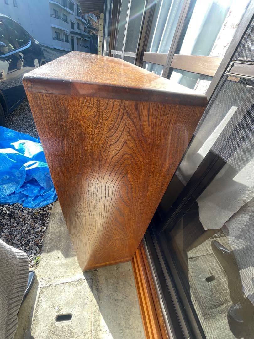 木製ガラス扉収納棚 引き出し付き