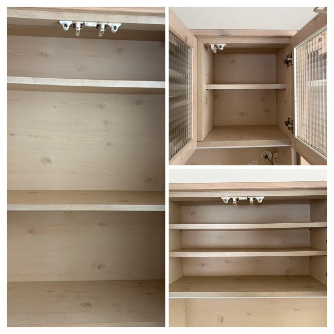 [左側］北欧パイン無垢材 フレンチカントリー 食器棚 カップボード たのメル便