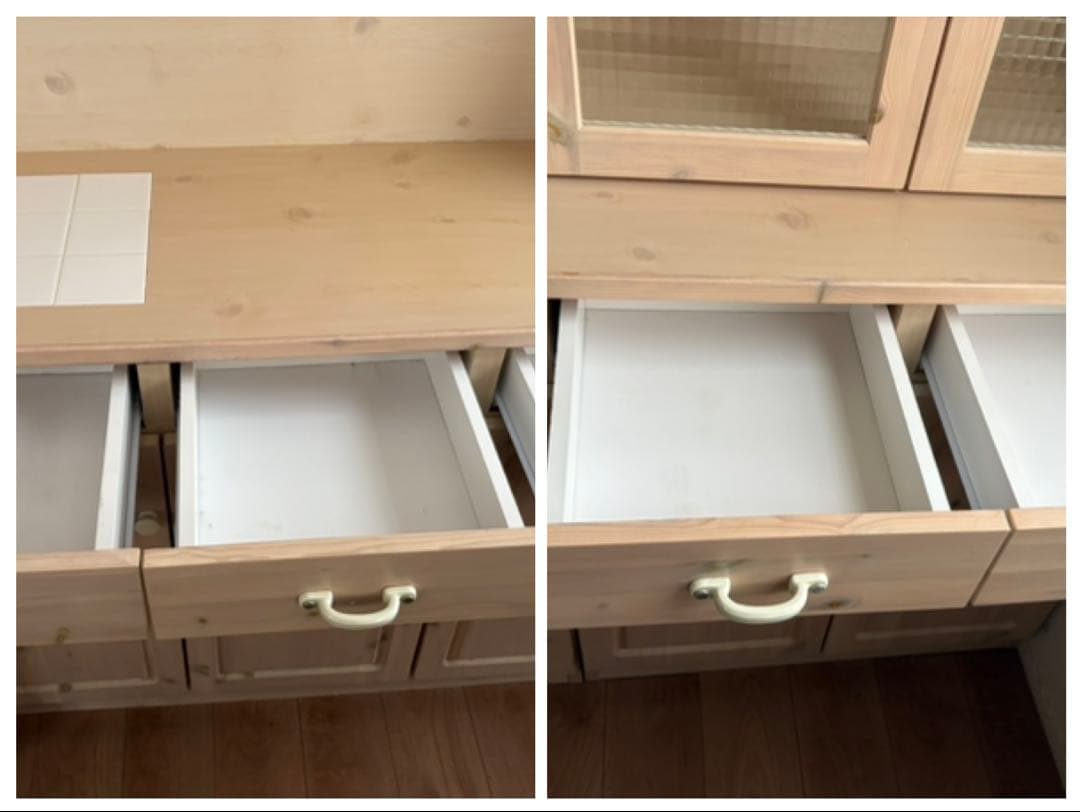 [左側］北欧パイン無垢材 フレンチカントリー 食器棚 カップボード たのメル便