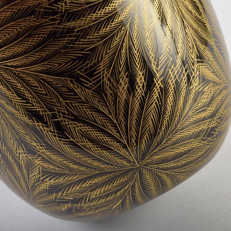 茶道具　輪島塗　岡本陽斎作　忍彫沈金　棗　共箱　V　9074