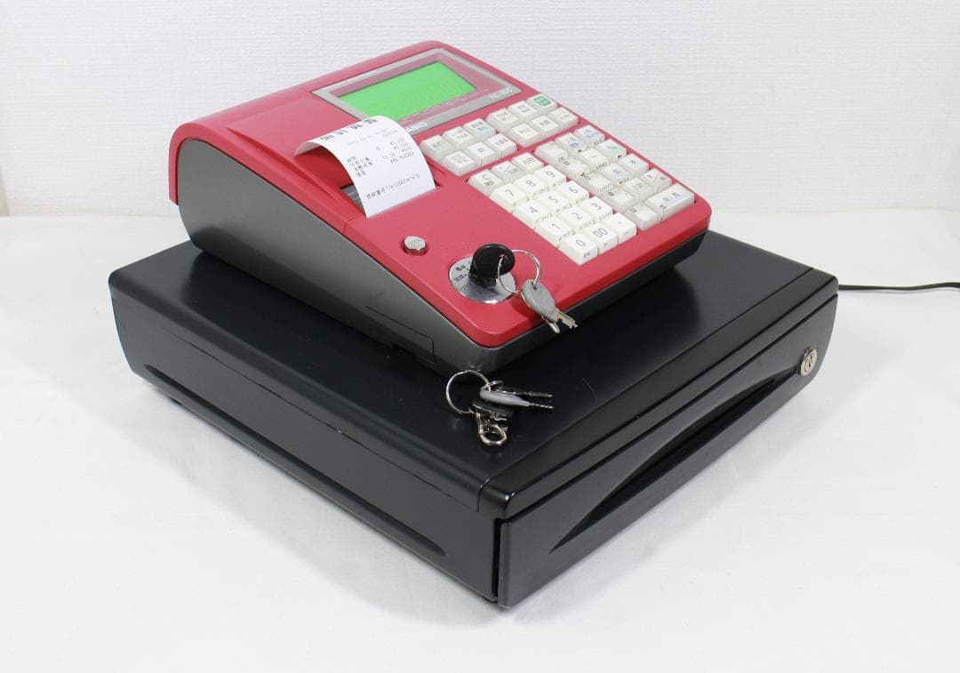 カシオ レジスター TE-340/NL-300 赤 説明書 鍵付 レジロール5個