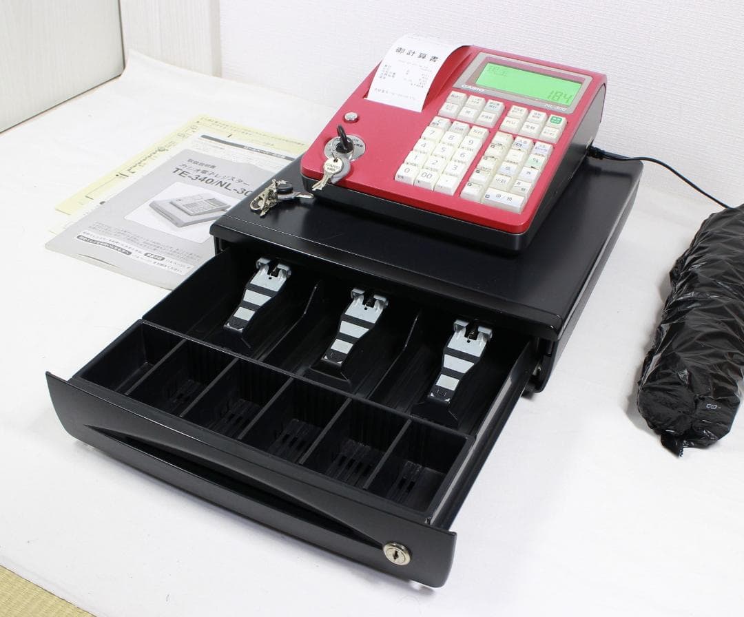 カシオ レジスター TE-340/NL-300 赤 説明書 鍵付 レジロール5個