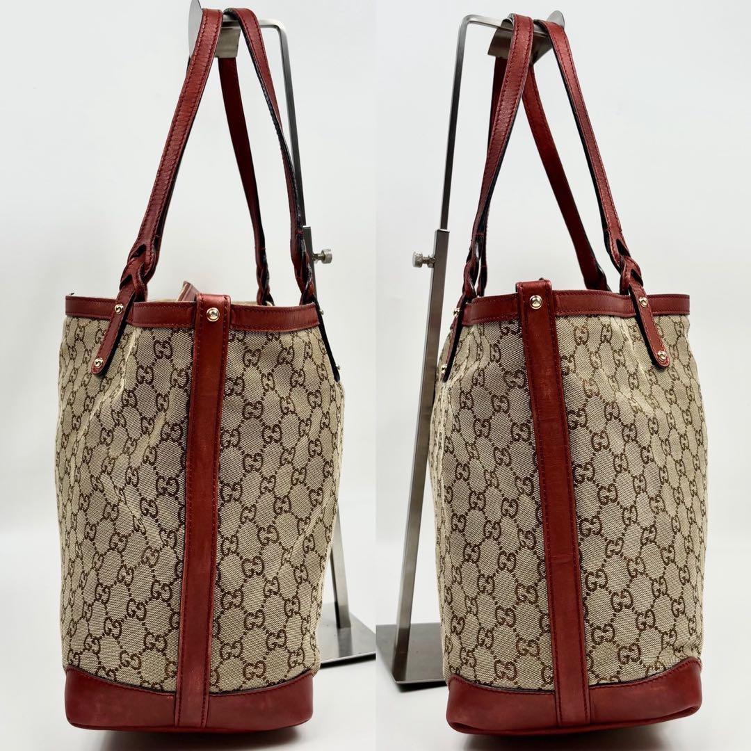 専用グッチ トートバッグ レザー×キャンバス A4可 肩掛け GG柄 ポーチ付