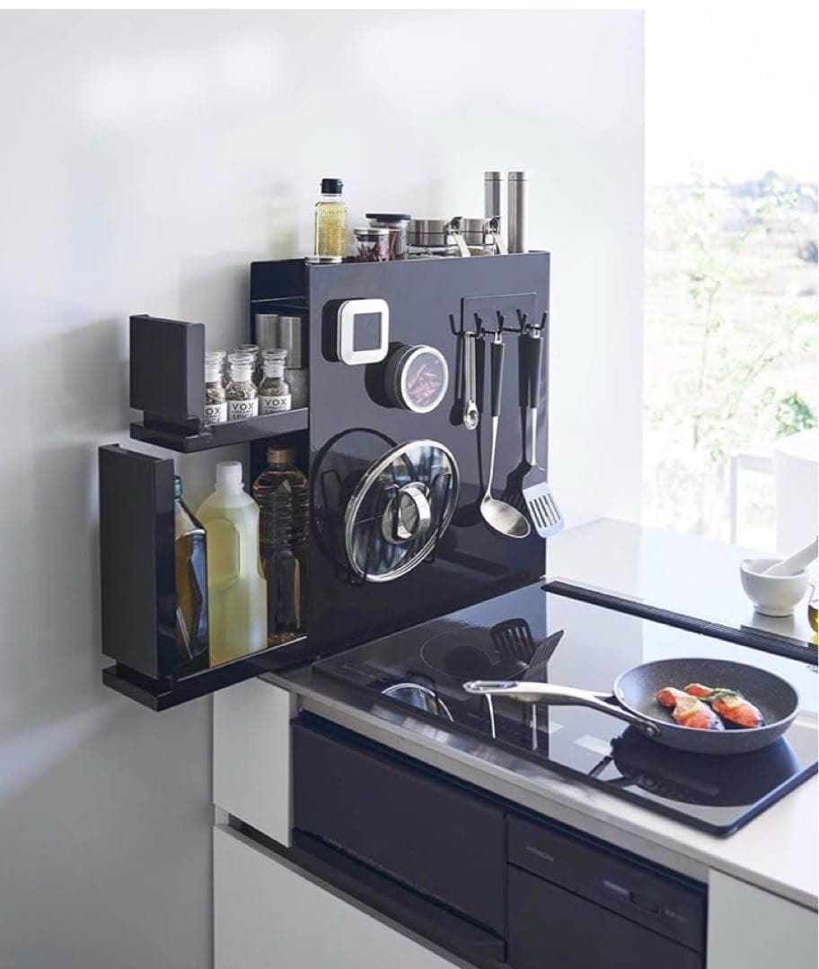 山崎実業　隠せる調味料ラックタワー２段BK