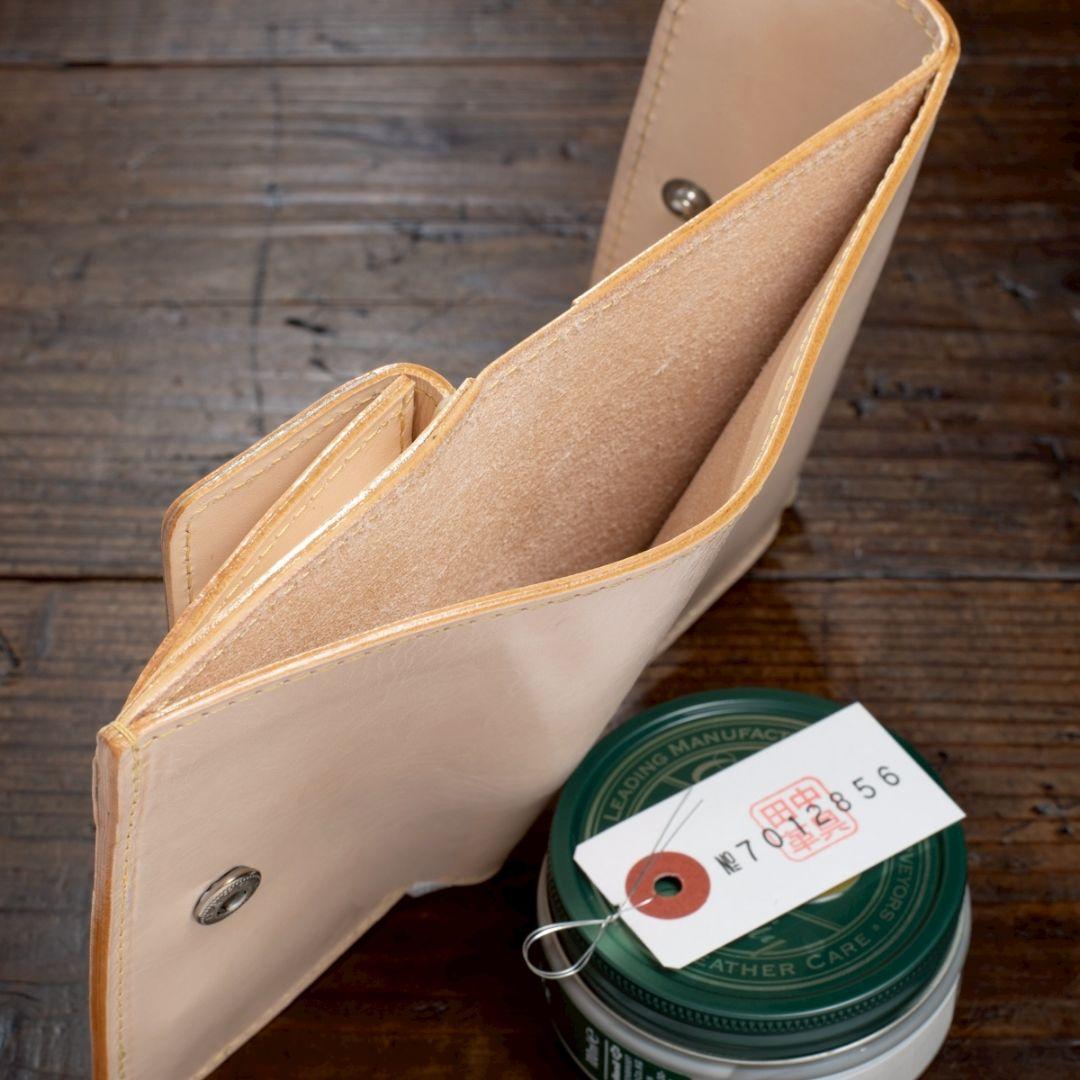 生成り ヌメ革 本革 牛革 三つ折り ナチュラル 財布 メンズ 折り財布