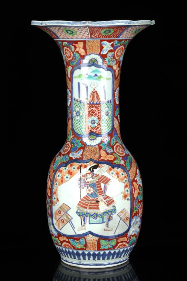 古伊万里【蔵春亭西畝】色絵金彩武士紋広口花瓶 飾壺 高さ68cm 古美術 骨董品