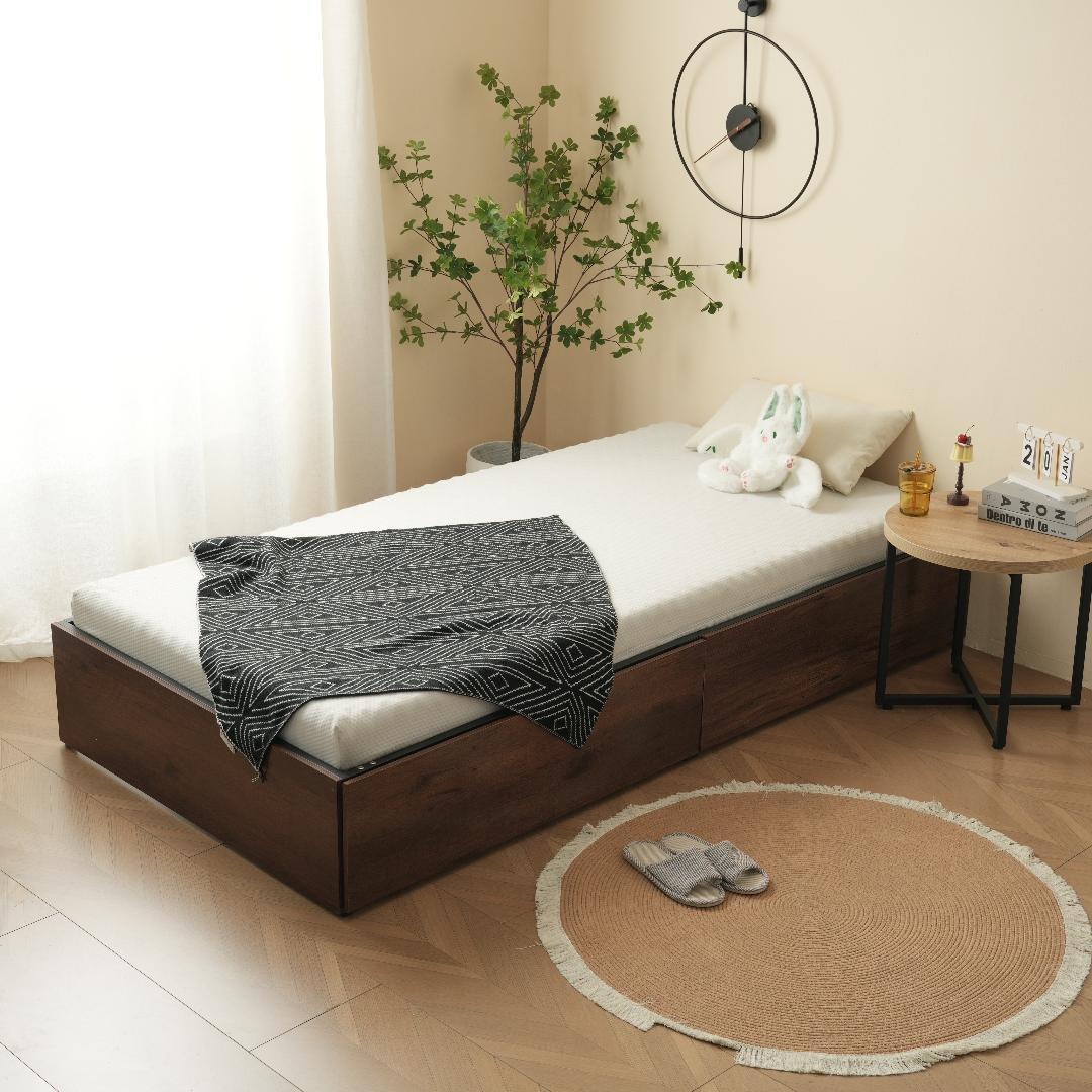 【ブラック】 パイプベッド 折りたたみフレーム 収納付き シングル 組立簡単