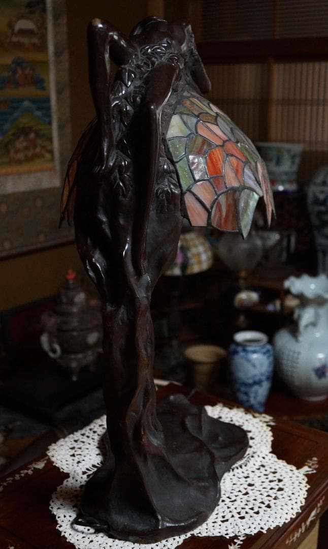 大型トマソン アール ヌーボー ブロンズ ダフネ ステンドグラス ランプ