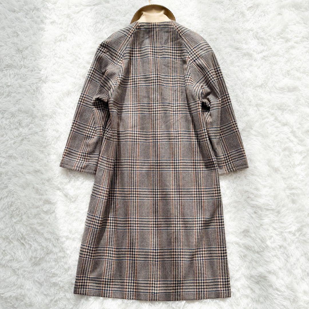 Aquascutum リバーシブル ステンカラーコート千鳥チェック ウール XL