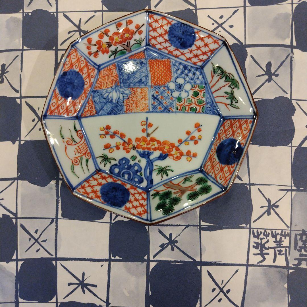 四代目須田菁華　祥瑞八角松竹梅皿1枚