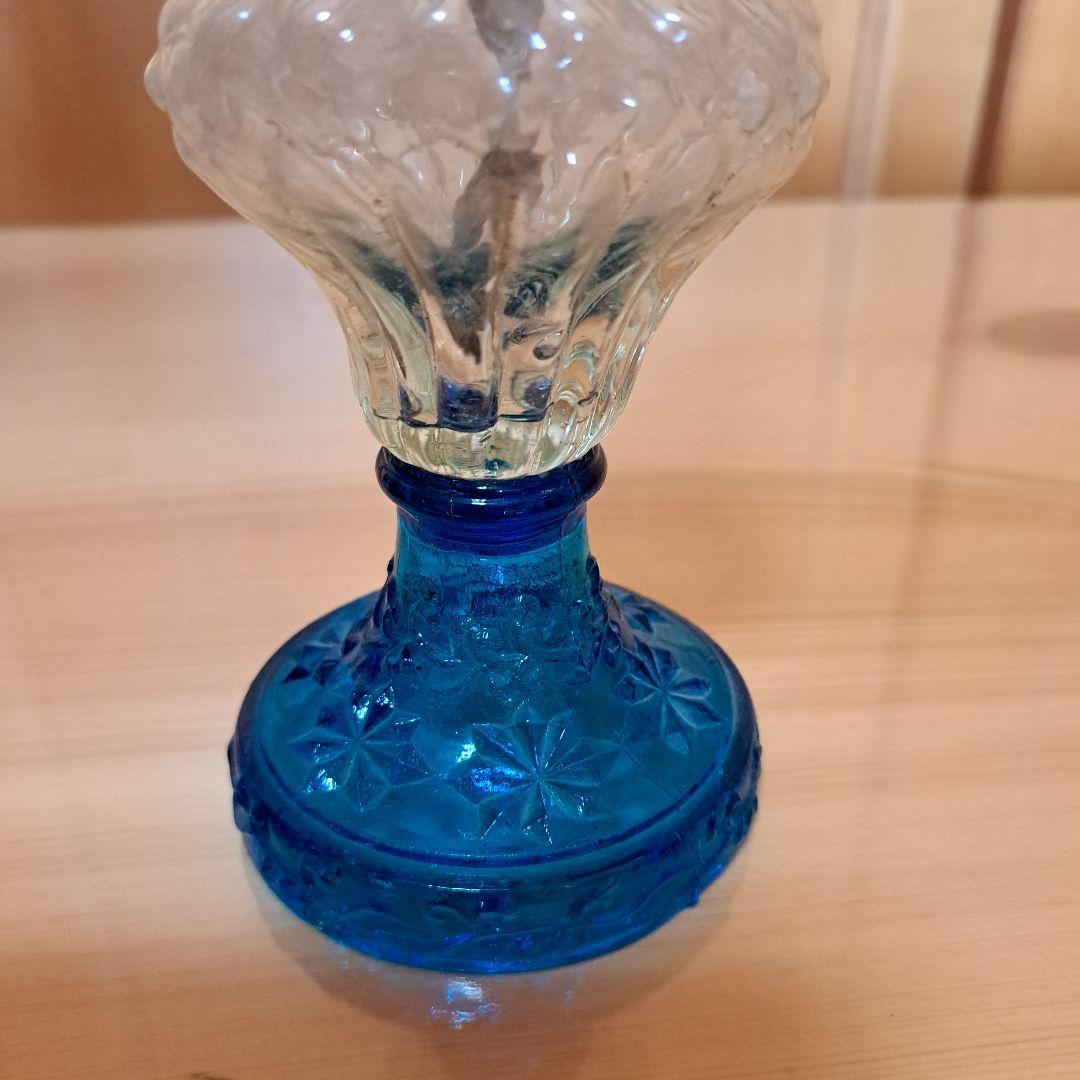貴重品　未使用　明治〜大正期　魅惑のブルーガラス　オイルランプ　収納飾り台セット