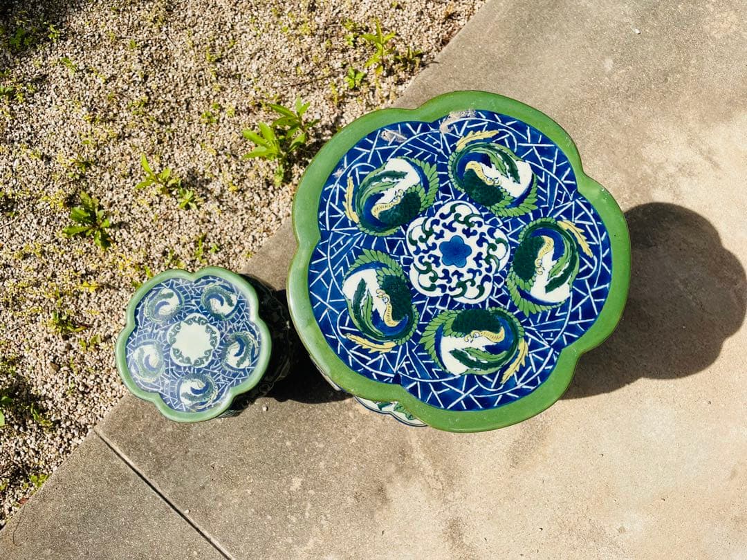 陶器/スツール/ガーデンチェア/椅子/花台/飾台/【大・小】2点セット