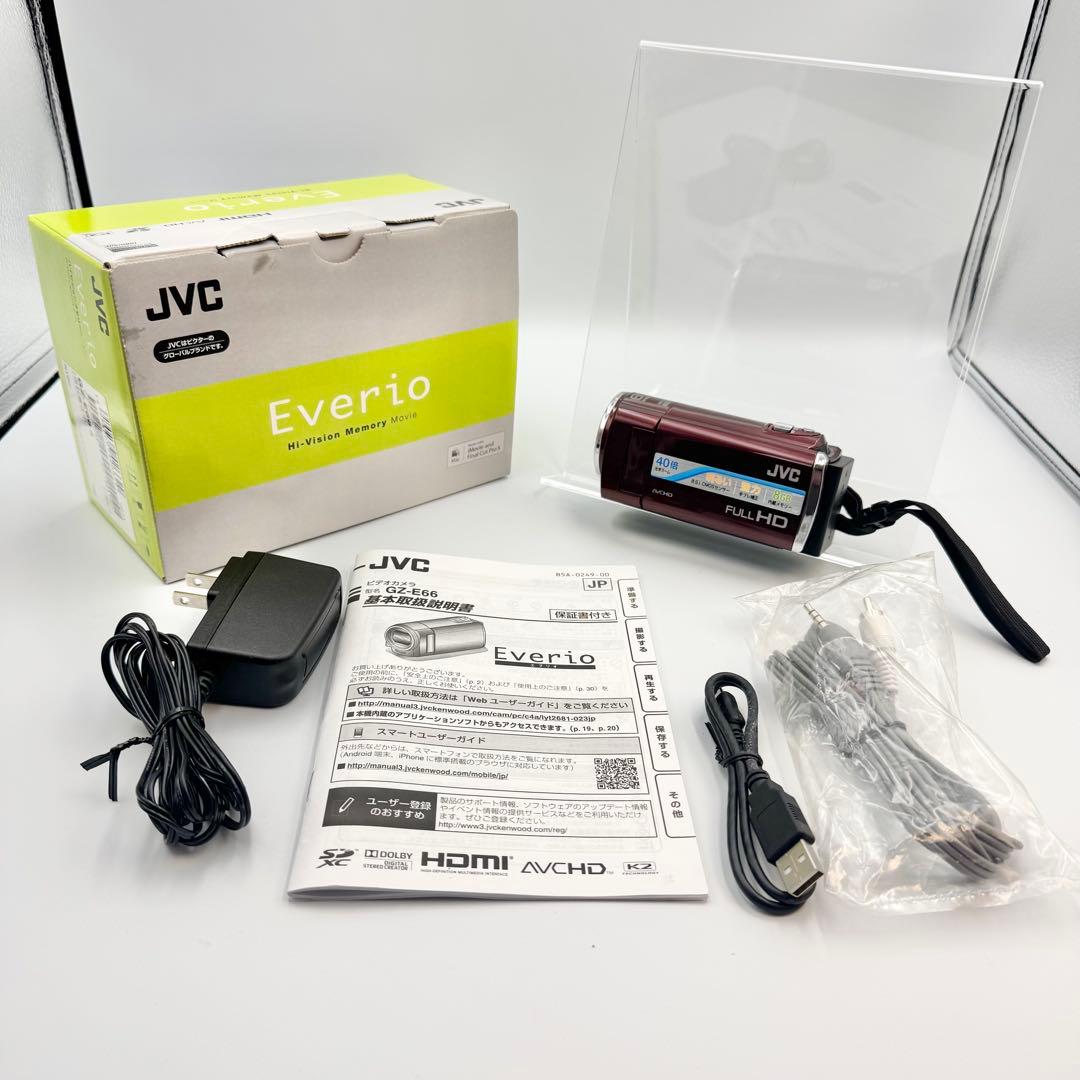 【美品】JVC GZ-E66-R ビデオカメラ フルHD 光学40倍ズーム
