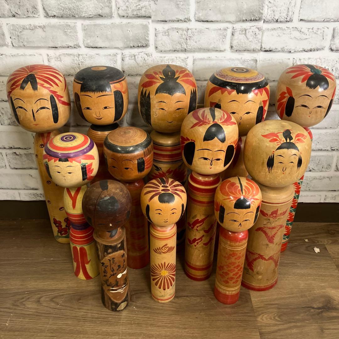 D-3 昭和レトロ 木製 こけし 小芥子 12体セット まとめ売り 日本人形