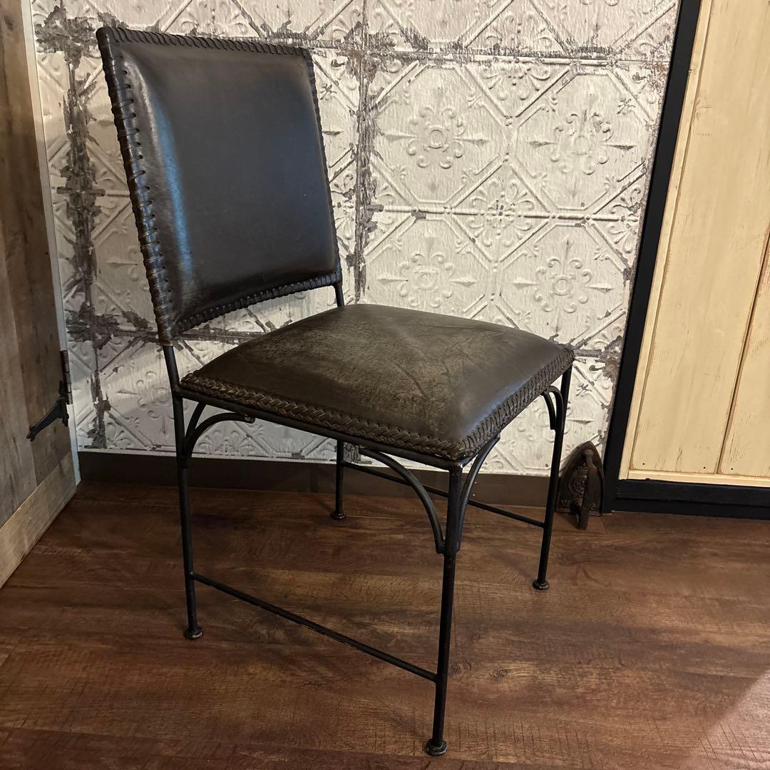 アイアン脚　レザー 本革　アンティーク風チェア