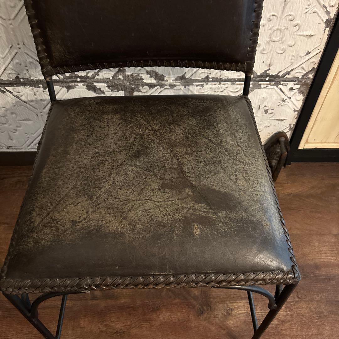 アイアン脚　レザー 本革　アンティーク風チェア
