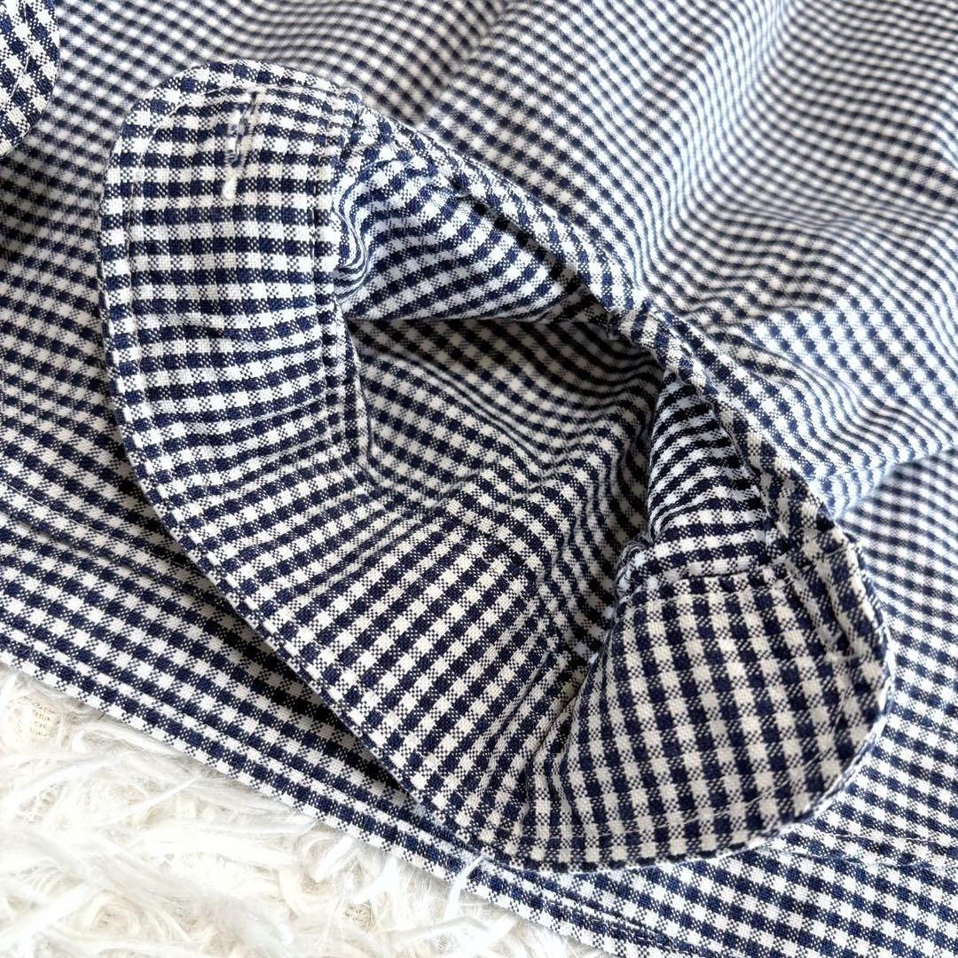 極美品 ダントン プルオーバー 長袖シャツ 丸襟 ギンガムチェック ネイビー×白