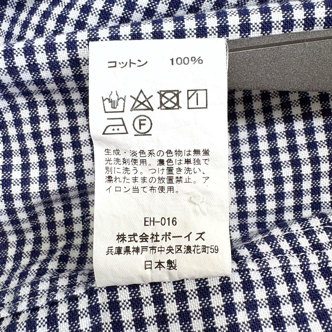 極美品 ダントン プルオーバー 長袖シャツ 丸襟 ギンガムチェック ネイビー×白