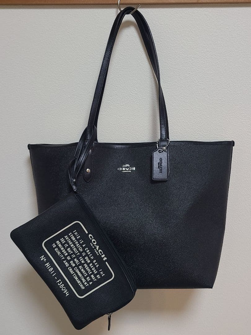 【ポーチ付属】COACH トートバッグ 大容量 A4 ブラック