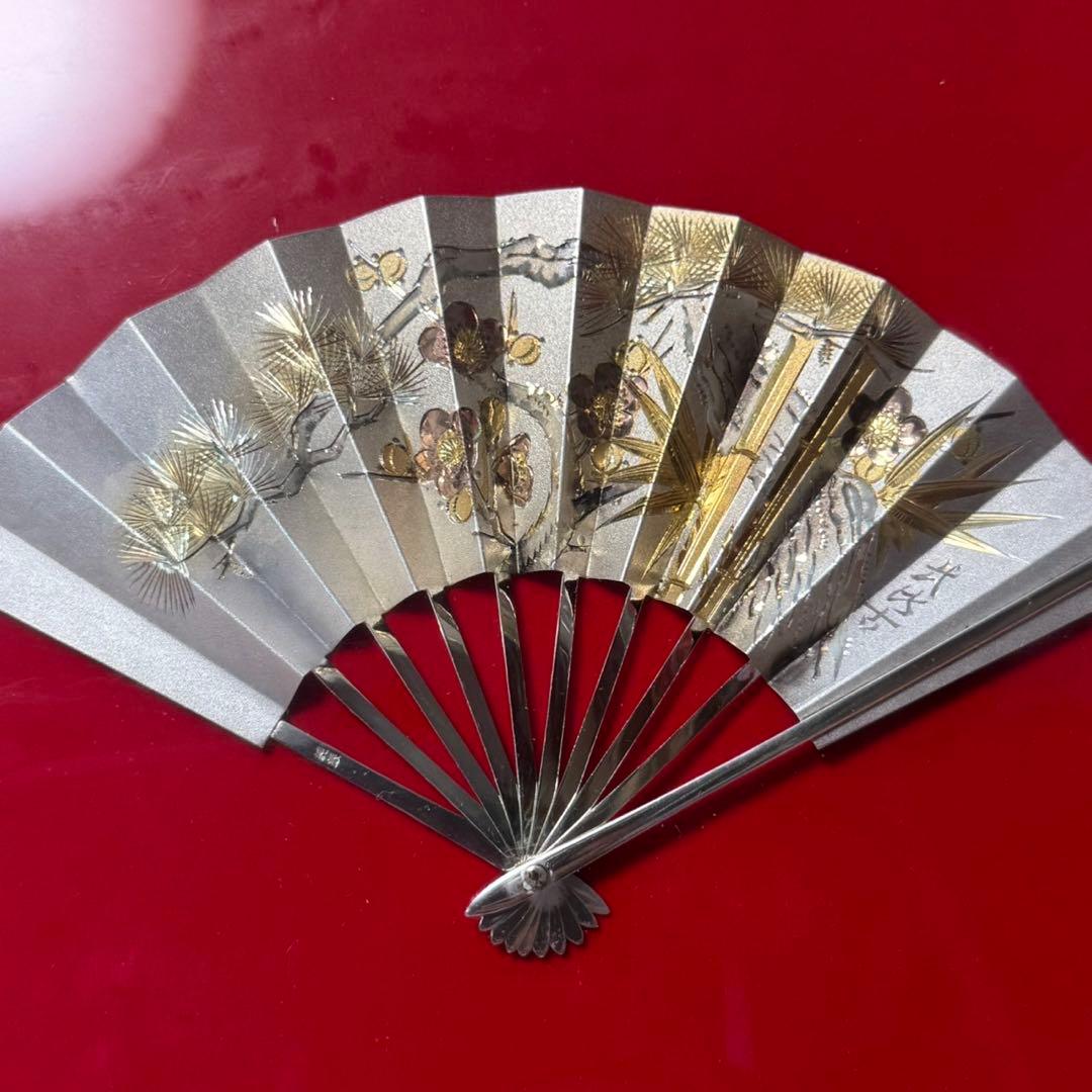 武比古作 純銀 扇5号 松竹梅