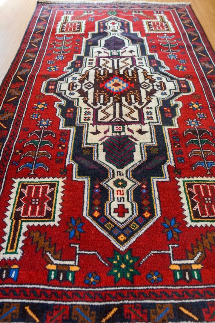 163×95cm ペルシャ絨毯 バルーチ 手織り トライバル ヴィンテージ ラグ