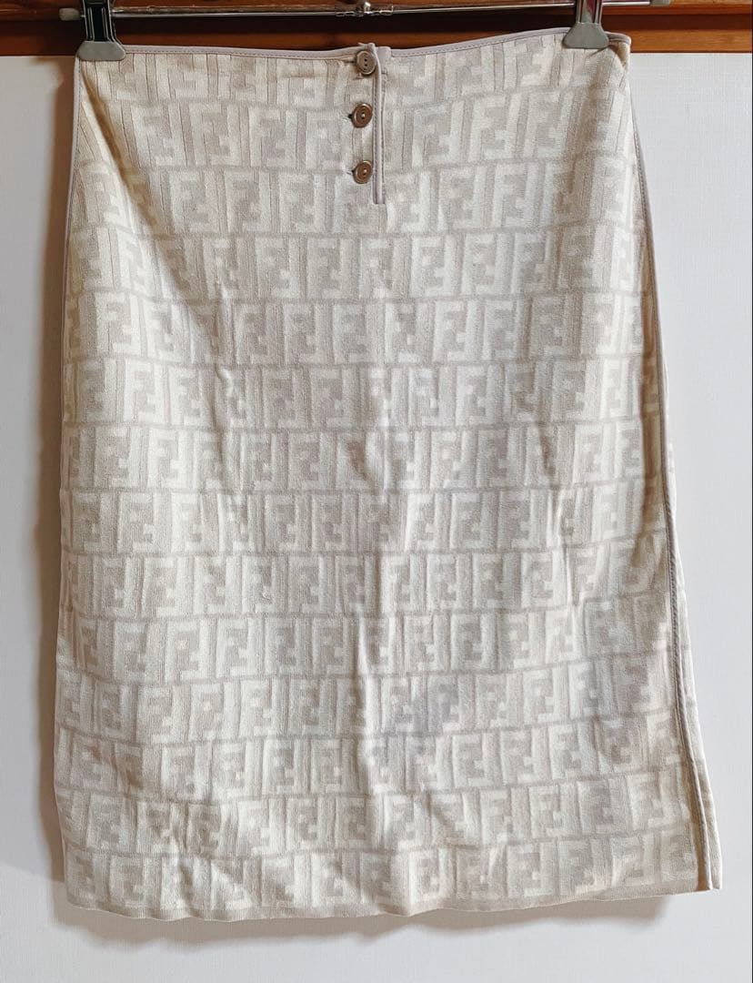 FENDI フェンディ ズッカ柄 FF柄 ニット スカート 40 ホワイト