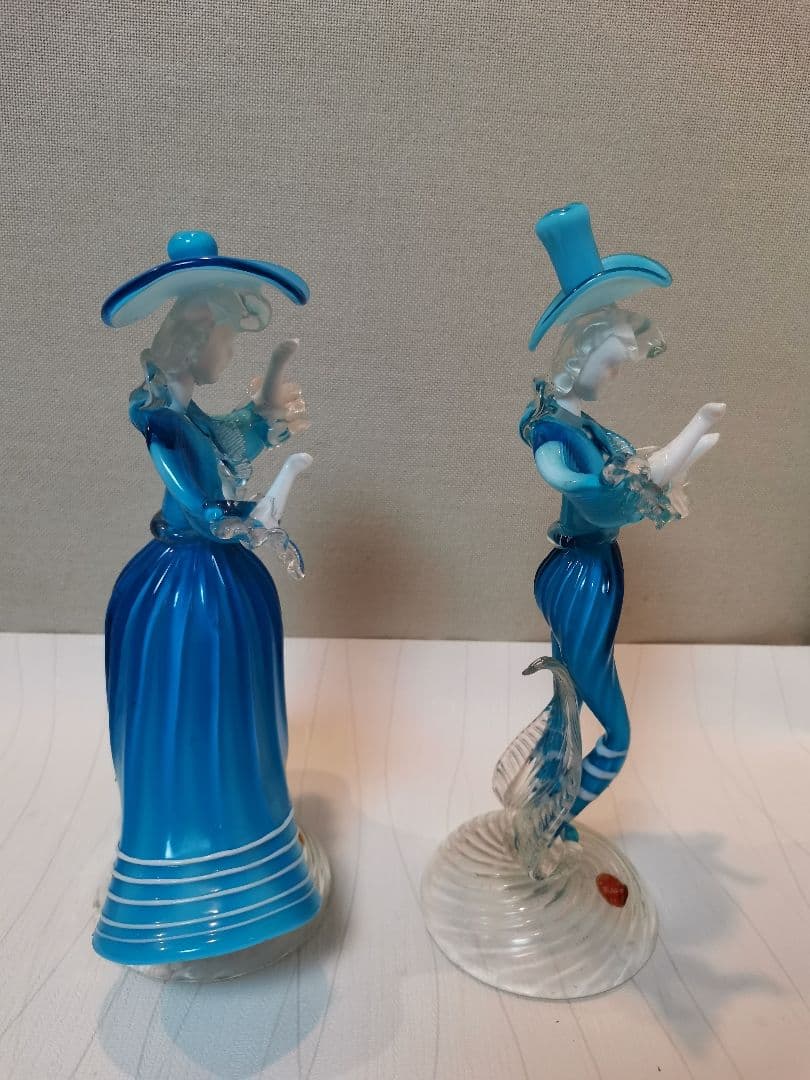 ベネチアガラス　ペア人形　水色