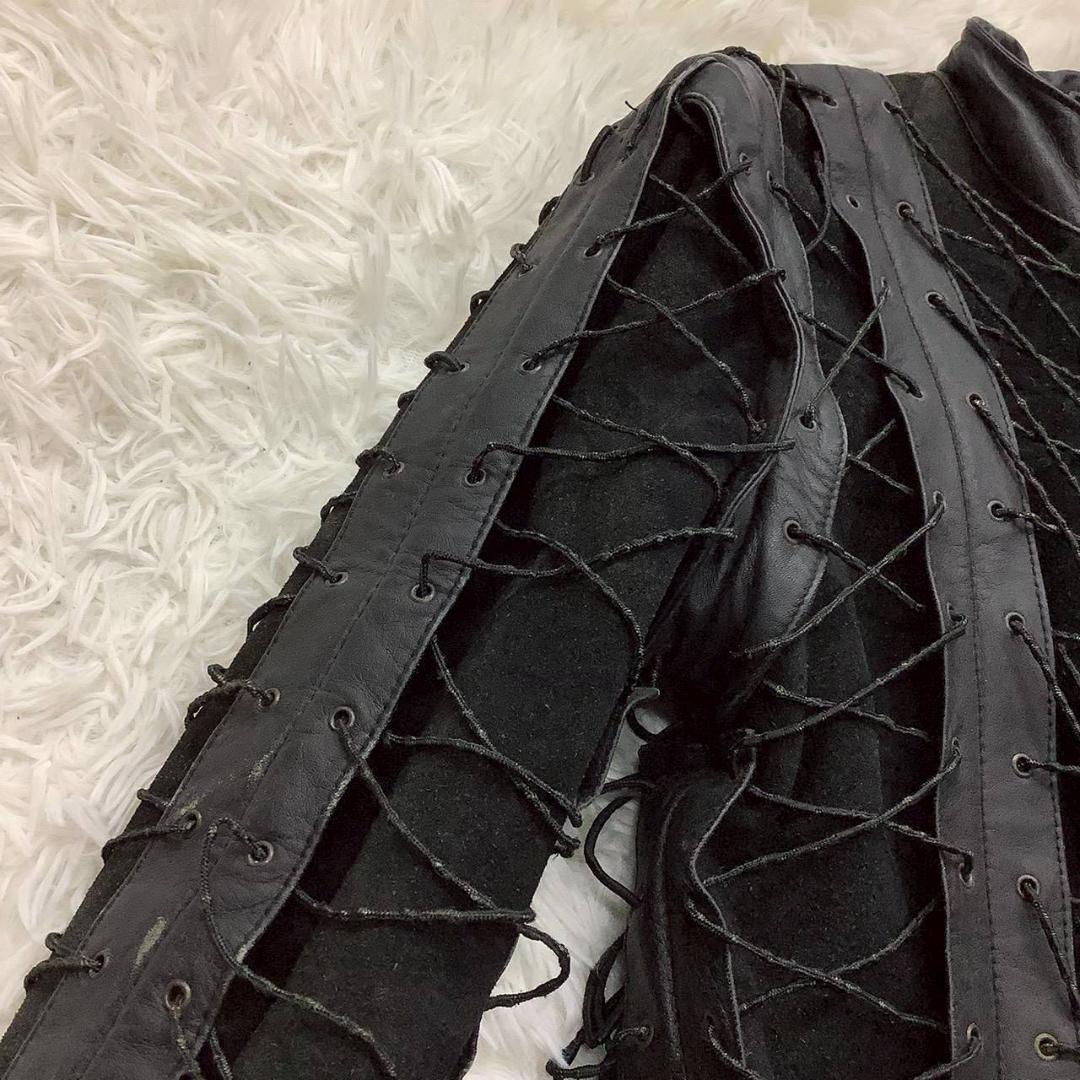 レザージャケット 編み込み ブラック メンズ サイズ L フルジップ