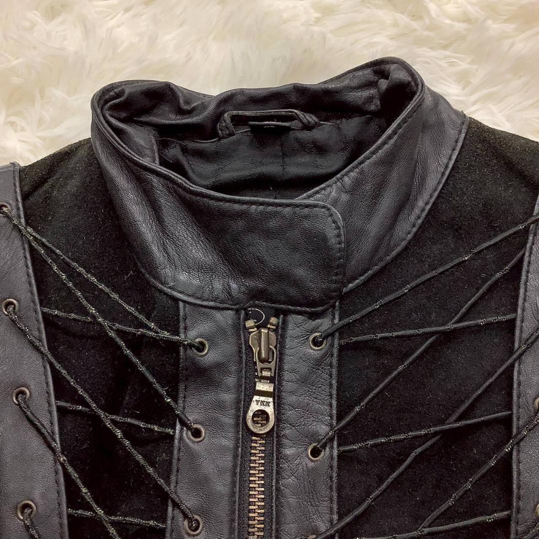 レザージャケット 編み込み ブラック メンズ サイズ L フルジップ